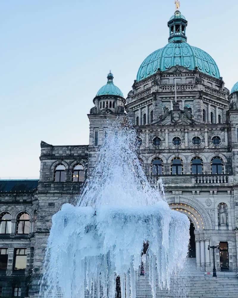 BC Parliament Buildings in Victoria on a day when temperatures dropped below zero