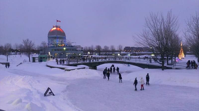 Night skating in the Old Port of Montreal, perfect for your KOMBI winter gear