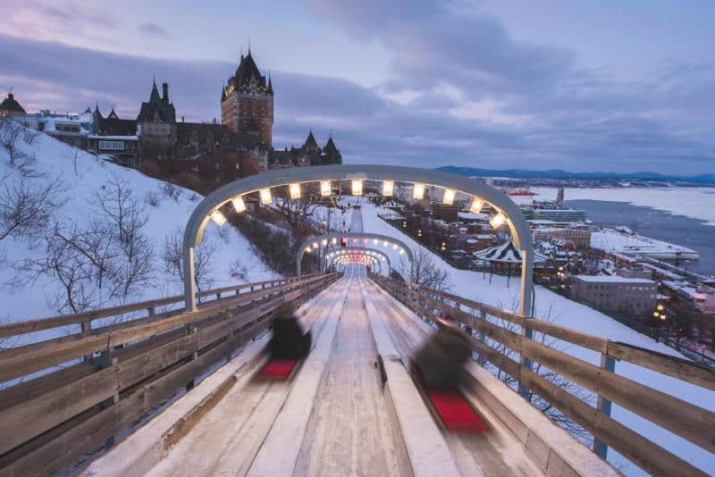The toboggan slide at Dufferin Terrace in Quebec City, perfect for your KOMBI winter gear